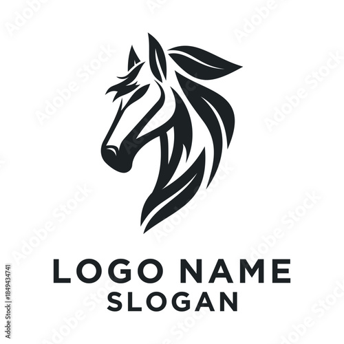 black horse head logo leaf concept