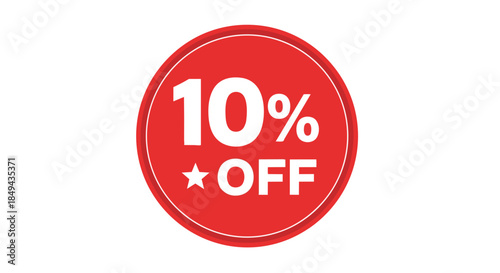 Prominent red 10 percent off discount sticker with star graphic on white background for sales events