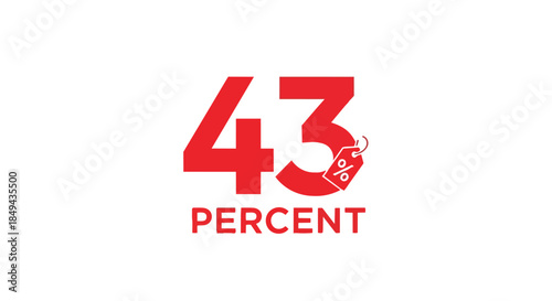Bold red forty-three percent graphic with an integrated discount tag, ideal for showcasing exciting sales and significant price reductions in