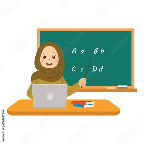 Illustration of Muslim Teacher Teaching Alphabet