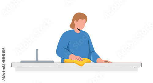 Dedicated individual diligently performing a routine household task of surface sanitization, ensuring a pristine and hygienic environment with