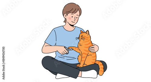 Gentle Pet Care Routine: A Compassionate Owner Expertly Trims Their Beloved Feline Companion's Claws Ensuring Comfort And Well-being At Home With