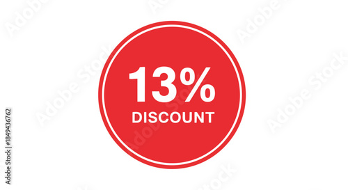 Vivid crimson circular badge proclaiming a thirteen percent price reduction, suitable for online marketing materials, in-store promotions, and