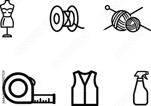 sewing and fashion design tools and materials icons