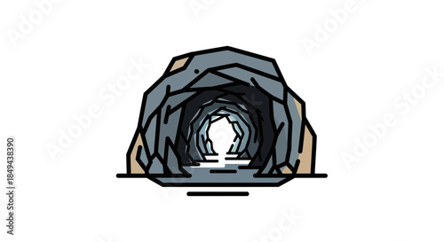 Modern tunnel entrance with rocky exterior and bright interior light