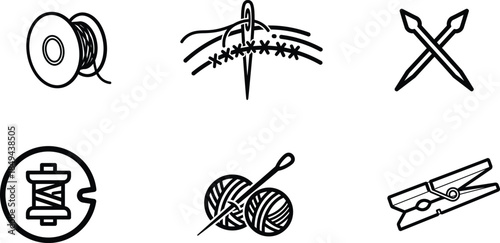 sewing and painting icons with thread spool and yarn ball