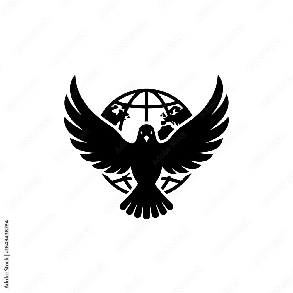 Fototapeta premium Dove flying over peaceful landscape vector illustration