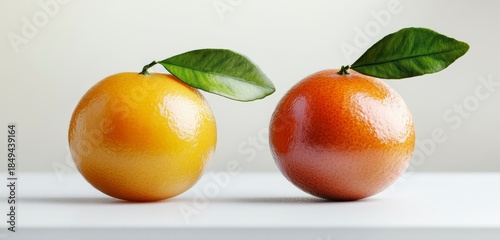 Vibrant Citrus Fruits on a Light Background with Green Leaves for Food Photography and Healthy Lifestyle Concepts