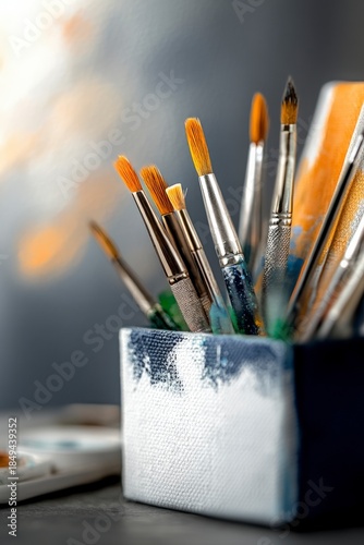 Artistic Close-Up of Paint Brushes in Holder for Creative Projects and Artistic Endeavors