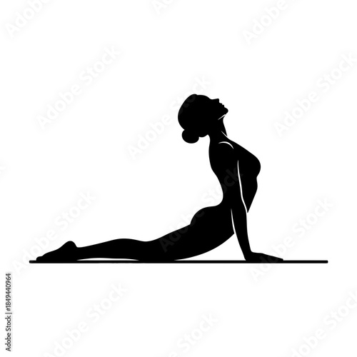 Reclined bow yoga pose silhouette minimal vector illustration