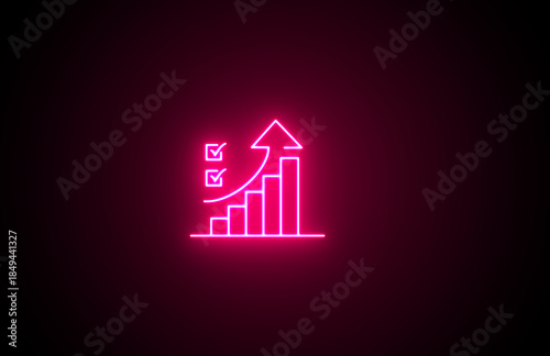 Neon glowing growth sign icon symbol. Neon Business graph chart icon on black background. growth concept neon line moving. Growth finance graph chart. Pink color 3d business, finance icon.