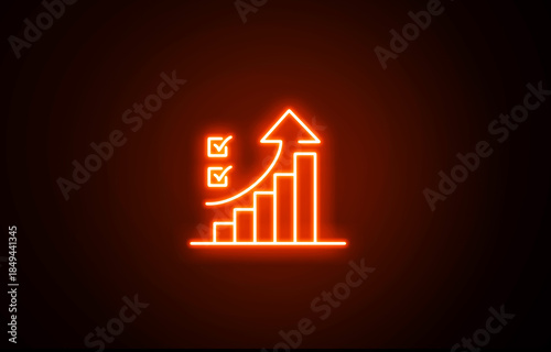 Neon glowing growth sign icon symbol. Neon Business graph chart icon on black background. growth concept neon line moving. Growth finance graph chart. Pink color 3d business, finance icon.