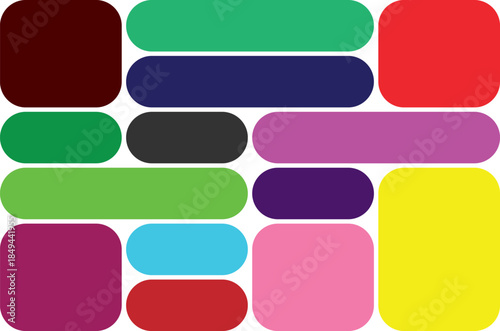 Colorful rounded rectangles in various sizes and hues on white background
