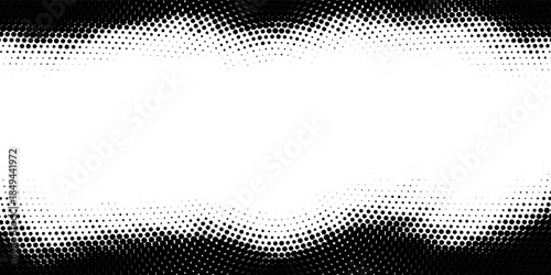 Modern abstract background. Halftone dots in circle form. Spiral logo, icon or design element. Black dots on a white background and white dots on the black side.