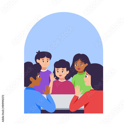 Teenagers discussing using sign language, positive emotions with gestures