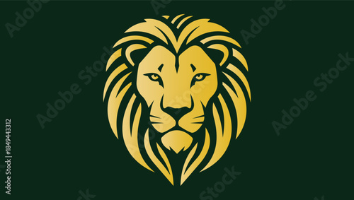 Majestic Golden Lion Head Logo on Dark Background, Luxury King Mascot Vector, Elegant Royal Lion Face for Premium Branding