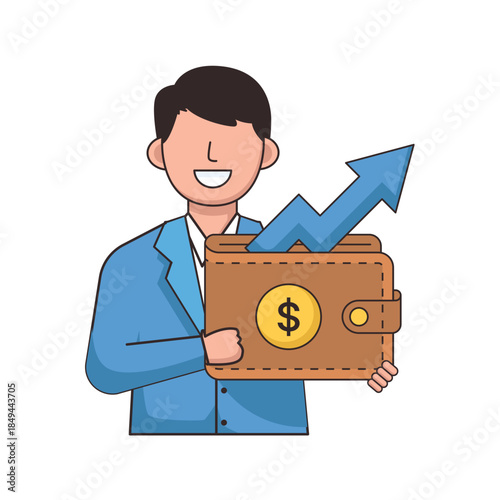 Man holding wallet with money for personal finance concept