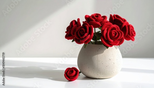 Minimalist Red Rose Crochet Flower Vase