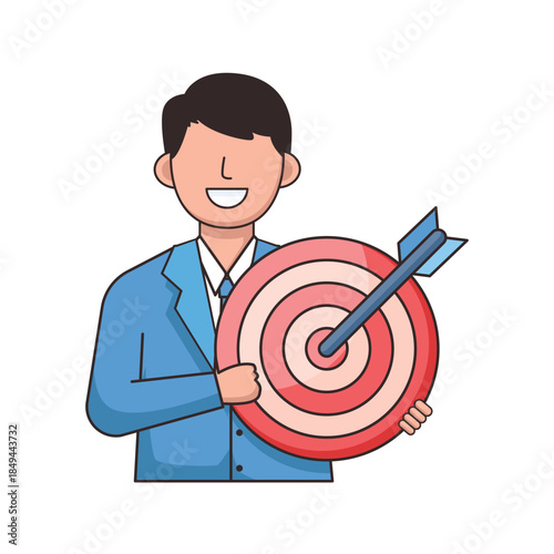 Businessman character focusing on big target for goal achievement concept
