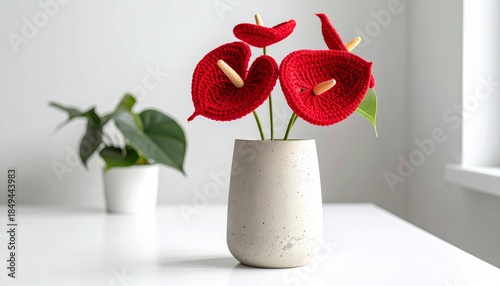 Minimalist Red Flamingo Flower Crochet Vase
