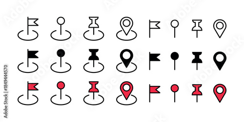 Map Marker Icon Set for Navigation, GPS, Travel Apps, Geolocation, Route Planning, Destination Pointer, UI Design, Cartography, Mobile Interface, Wayfinding, and Location Services