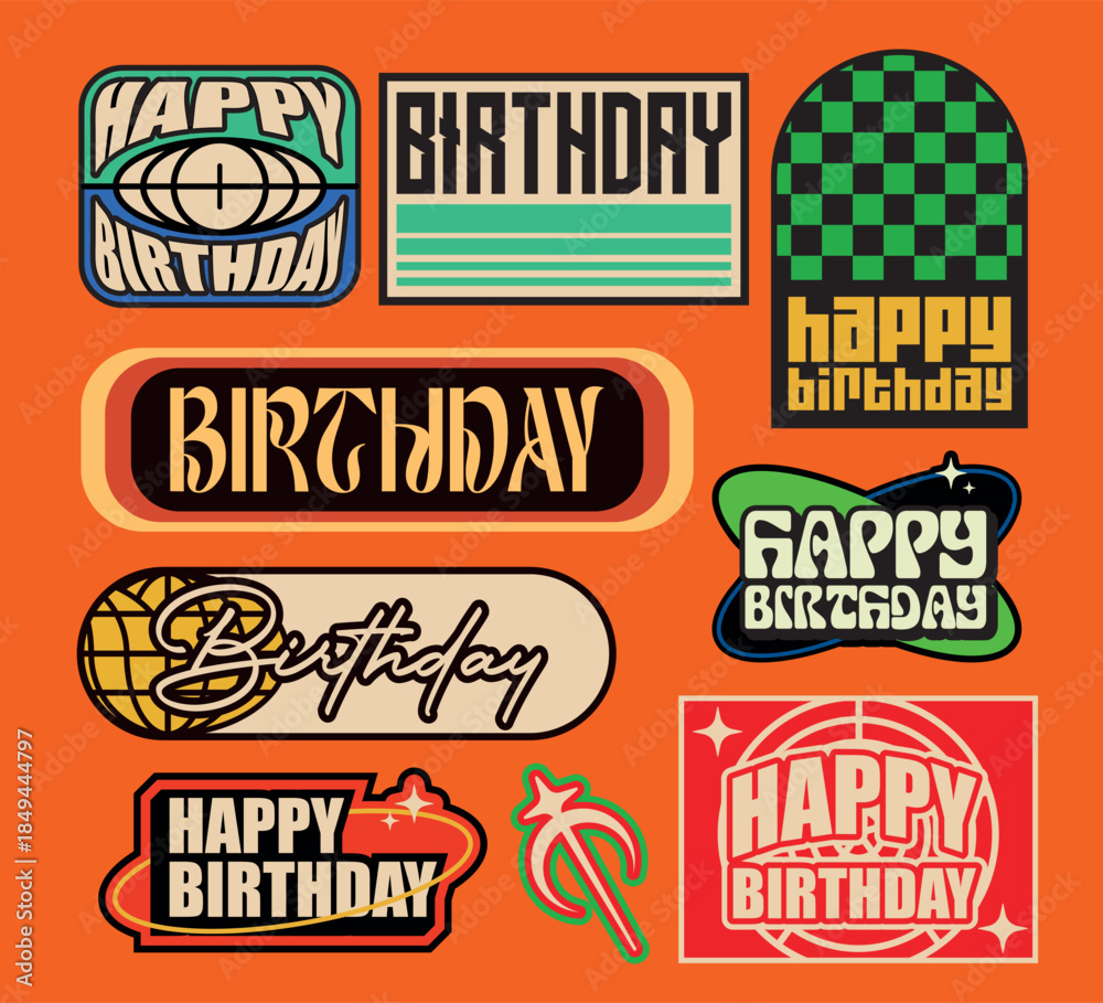 Fototapeta premium Set of Retro Birthday stickers pack collection