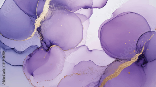 Ethereal Alcohol Ink Art Piece with Soft, Purple, Fluid, Abstract, and Gold Elements