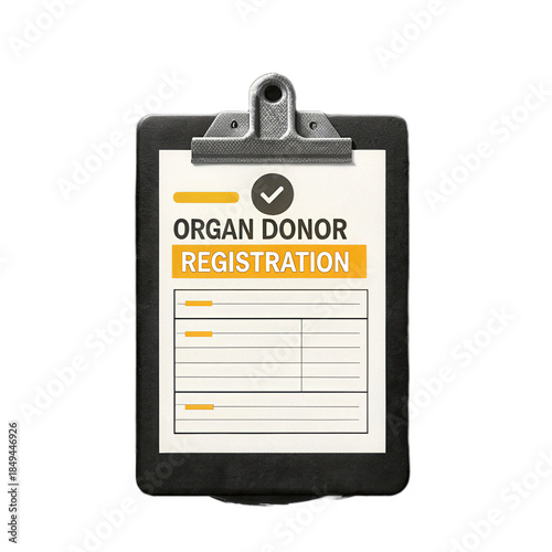 Organ donor registration form on clipboard with transparent background, symbolizing hope and life saving decisions