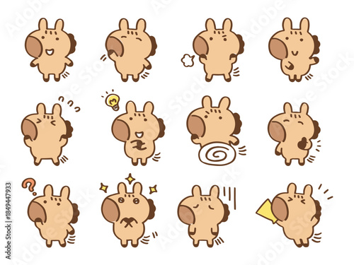 かわいい馬のキャラクターのイラストセット～色々なポーズ～