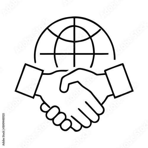 Global business partnership agreement handshake icon symbolizing international cooperation and trust