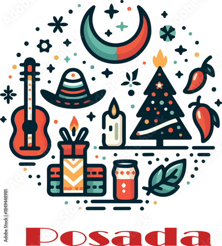 spanish christmas posada logo vector white background