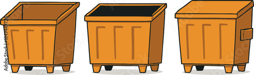 Three Orange Trash Bins on Pallets for Waste Management