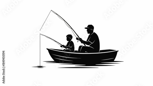 Father and Son Fishing Together in a Boat.