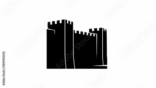 Black Silhouette of a Medieval Castle Fortress.