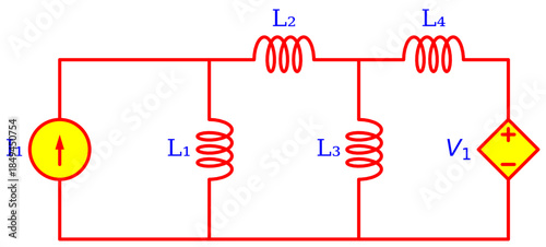 Inductive Ladder Network Circuit Diagram with Independent Current Source and Dependent Voltage Source – Electrical Engineering Schematic for RL Circuit Analysis, Nodal Method and Education