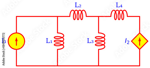 Inductive Ladder Network Circuit Diagram with Independent and Dependent Current Sources – Electrical Engineering Schematic for RL Circuit Analysis, Nodal Method and Education

