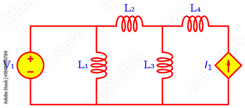 Inductive Ladder Network Circuit Diagram with Independent Voltage Source and Dependent Current Source – Electrical Engineering Schematic for RL Circuit Analysis, Nodal Method and Education