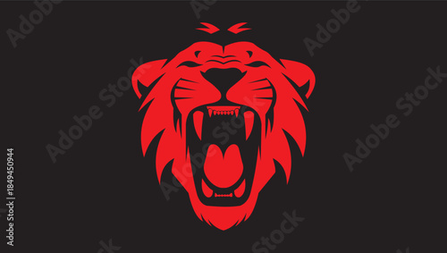 Aggressive Red Roaring Lion Head Logo, Fierce Lion Face Mascot for Gaming and Sports, Powerful Predator Vector Illustration