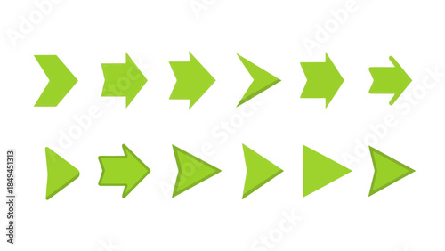 A collection of green arrows pointing in different directions on a white background