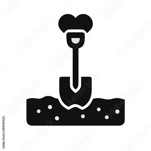 Icon "Soil Health": A shovel stuck in soil with a heart symbol above it.