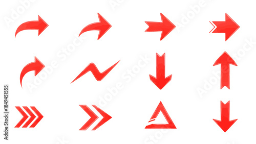 Collection of red arrows and symbols on a white background displayed in a grid layout