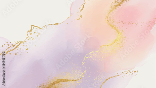 Ethereal Watercolor Background with Soft Pastel Hues and Golden Accents in an Artistic Design