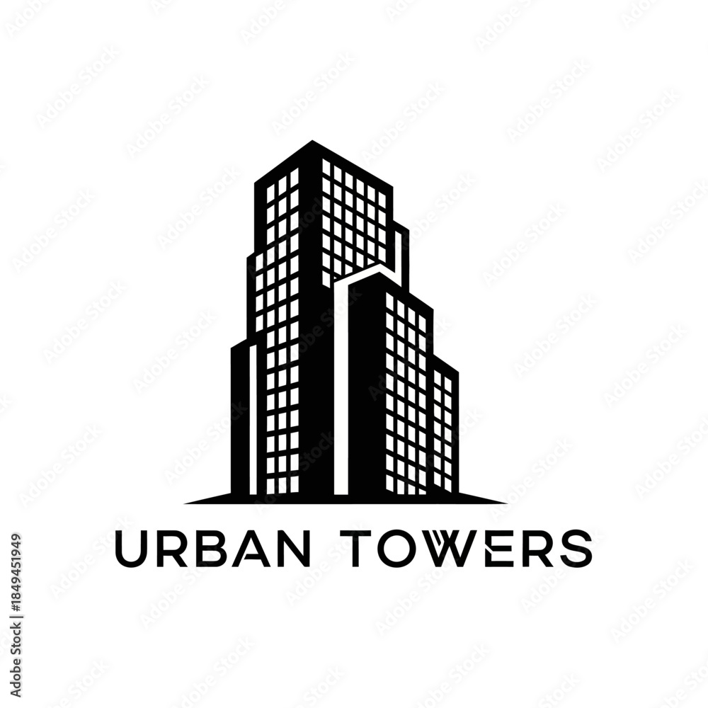 Naklejka premium Modern Urban Towers Building Silhouette Logo Design Illustration.