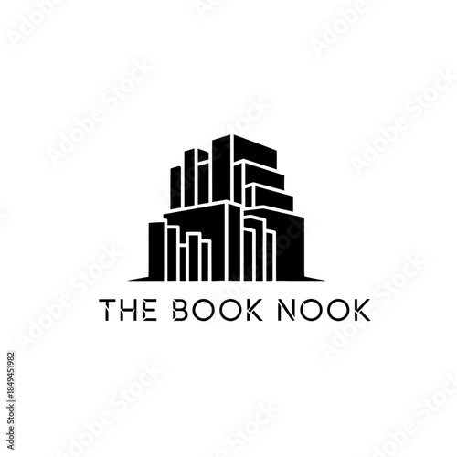 The Book Nook logo featuring a stylized black building resembling stacked books.