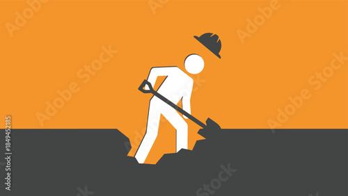 Man digging with shovel on orange background