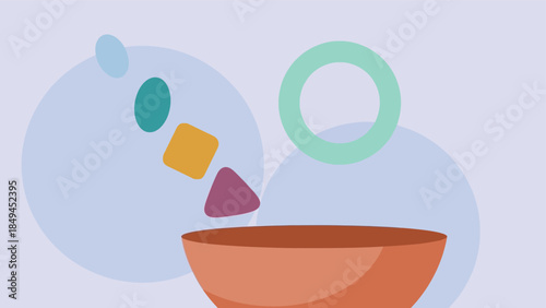 Colorful shapes falling into a bowl