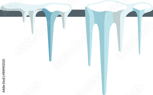 A flat vector illustration of two separate groups of blue icicles hanging from a dark, snow-covered horizontal bar or roof edge.