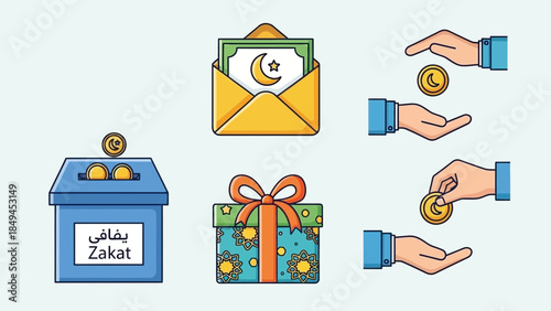 Islamic charity and gift giving concepts with zakat box