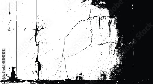 Crack and scratched grunge dust wall urban background texture vector. crack cement wall texture. black textured grainy cracked ground lines isolated on white. distressed overlay grainy texture.