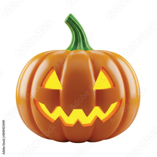 Carved Halloween Pumpkin with Glowing Face on White Background Keywords: Halloween, pumpkin